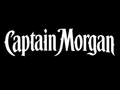 Captain Morgan – hvit bildekal i gotisk skrift på svart bakgrunn