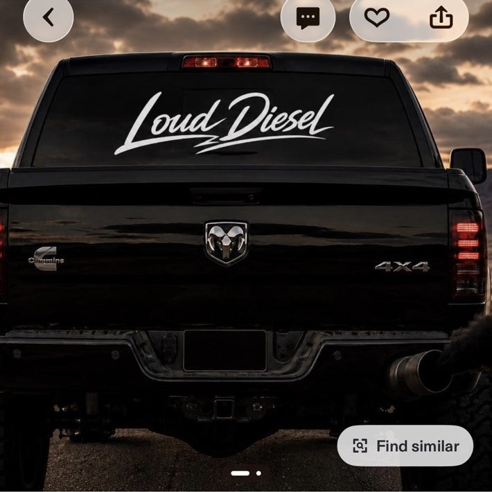 Loud Diesel bakrute-dekal montert på pickup