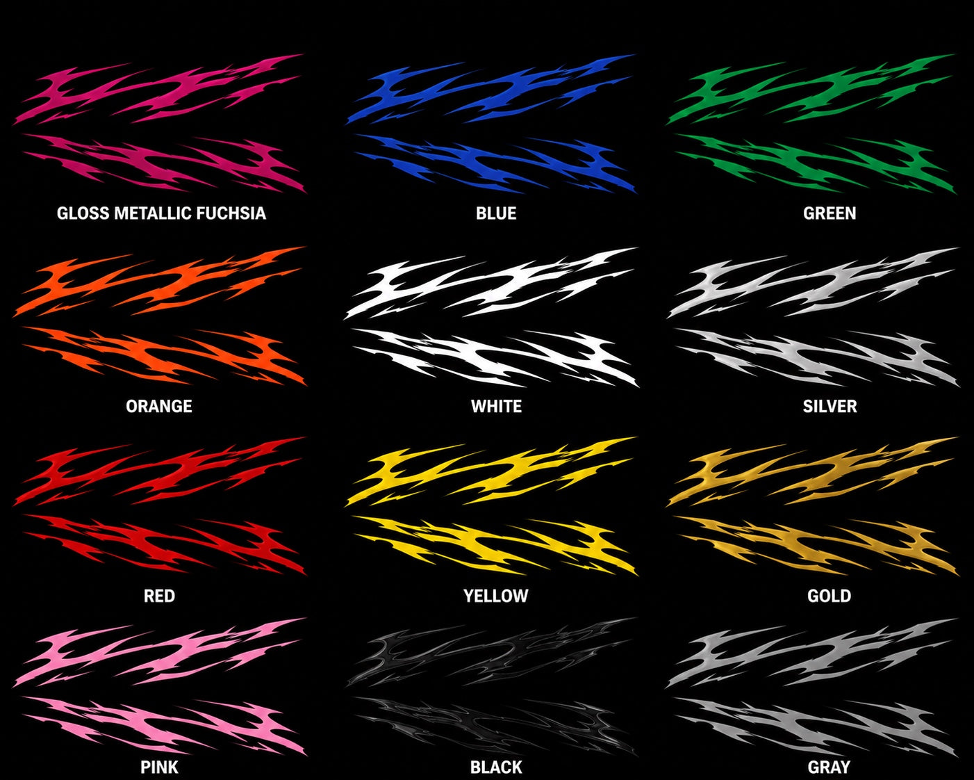 Available colors for tribal car side decal kit